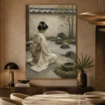Sage & Ivory Kneeling Zen Garden Geisha Art Canvas Print - Image 7