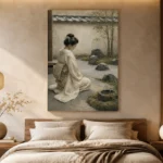 Sage & Ivory Kneeling Zen Garden Geisha Art Canvas Print - Image 8