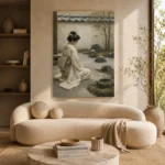 Sage & Ivory Kneeling Zen Garden Geisha Art Canvas Print - Image 9