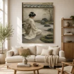 Sage & Ivory Kneeling Zen Garden Geisha Art Canvas Print - Image 10