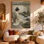 Sage & Ivory Kneeling Zen Garden Geisha Art Canvas Print - Image 11