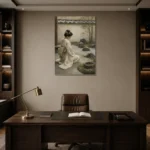 Sage & Ivory Kneeling Zen Garden Geisha Art Canvas Print displayed in a contemporary gallery-inspired room