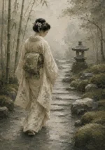 Sage & Ivory Misty Zen Garden Geisha Art Canvas Print