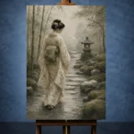 Sage & Ivory Misty Zen Garden Geisha Art Canvas Print - Image 2