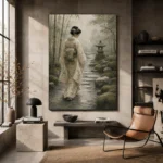Sage & Ivory Misty Zen Garden Geisha Art Canvas Print - Image 3