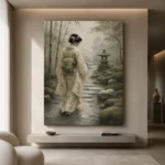 Sage & Ivory Misty Zen Garden Geisha Art Canvas Print - Image 4