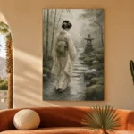 Sage & Ivory Misty Zen Garden Geisha Art Canvas Print - Image 6