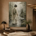Sage & Ivory Misty Zen Garden Geisha Art Canvas Print - Image 7