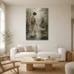Sage & Ivory Misty Zen Garden Geisha Art Canvas Print styled in a refined neutral interior