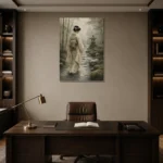 Sage & Ivory Misty Zen Garden Geisha Art Canvas Print displayed in a contemporary gallery-inspired room