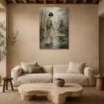 Sage & Ivory Misty Zen Garden Geisha Art Canvas Print presented in a sophisticated home setting