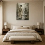 Sage & Ivory Misty Zen Garden Geisha Art Canvas Print showcased in an elegant minimalist interior