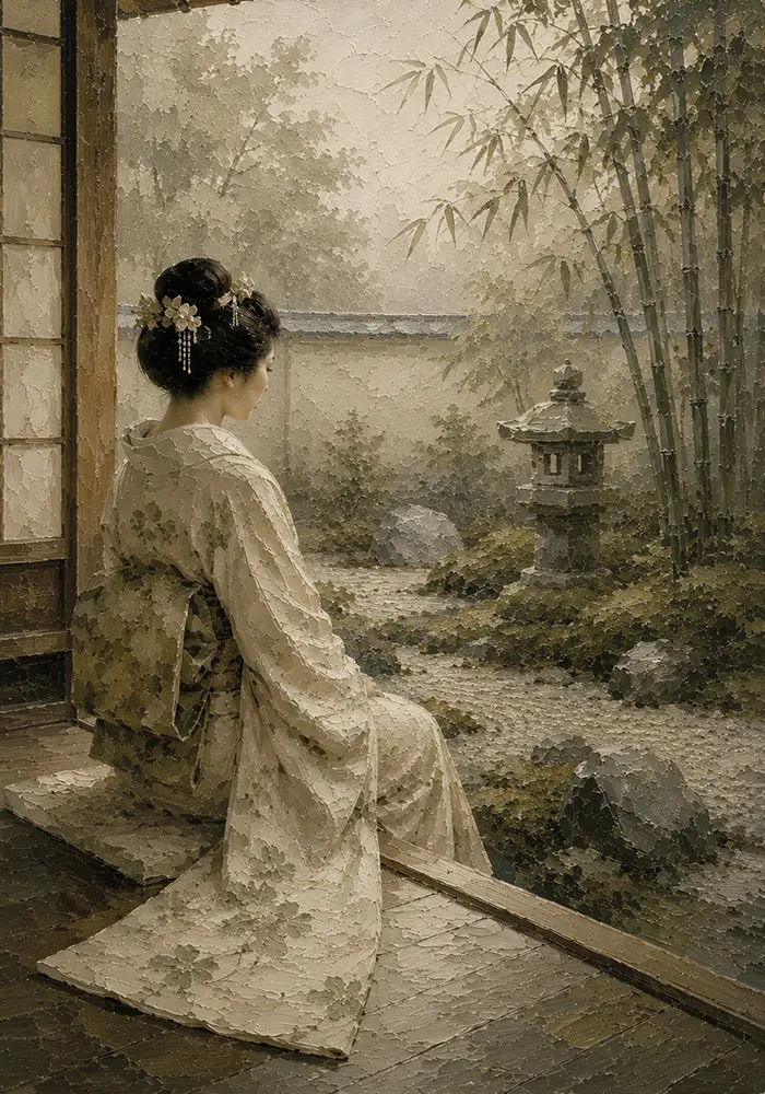 Sage & Ivory Tea House Zen Garden Geisha Art Canvas Print