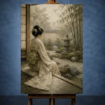 Sage & Ivory Tea House Zen Garden Geisha Art Canvas Print - Image 2