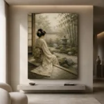 Sage & Ivory Tea House Zen Garden Geisha Art Canvas Print - Image 4