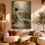 Sage & Ivory Tea House Zen Garden Geisha Art Canvas Print - Image 11
