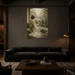 Sage & Ivory Tea House Zen Garden Geisha Art Canvas Print shown in a warm modern interior