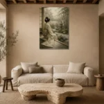 Sage & Ivory Tea House Zen Garden Geisha Art Canvas Print presented in a sophisticated home setting