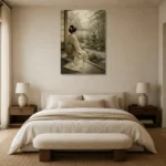 Sage & Ivory Tea House Zen Garden Geisha Art Canvas Print showcased in an elegant minimalist interior