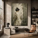 Ivory & Sage Profile Zen Garden Geisha Art Canvas Print - Image 3