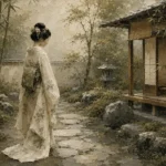 Sage & Ivory Panoramic Zen Garden Geisha Art Canvas Print