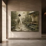 Sage & Ivory Panoramic Zen Garden Geisha Art Canvas Print - Image 6