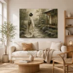 Sage & Ivory Panoramic Zen Garden Geisha Art Canvas Print - Image 8