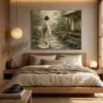 Sage & Ivory Panoramic Zen Garden Geisha Art Canvas Print - Image 9