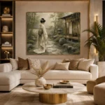 Sage & Ivory Panoramic Zen Garden Geisha Art Canvas Print - Image 10