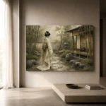 Sage & Ivory Panoramic Zen Garden Geisha Art Canvas Print - Image 11
