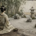 Sage & Ivory Courtyard Zen Garden Geisha Art Canvas Print