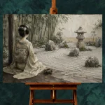 Sage & Ivory Courtyard Zen Garden Geisha Art Canvas Print - Image 2
