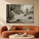 Sage & Ivory Courtyard Zen Garden Geisha Art Canvas Print - Image 3