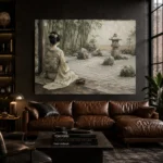 Sage & Ivory Courtyard Zen Garden Geisha Art Canvas Print - Image 4