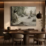 Sage & Ivory Courtyard Zen Garden Geisha Art Canvas Print - Image 5