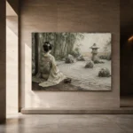 Sage & Ivory Courtyard Zen Garden Geisha Art Canvas Print - Image 6