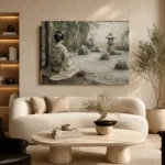 Sage & Ivory Courtyard Zen Garden Geisha Art Canvas Print - Image 7