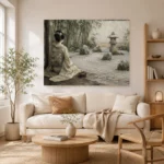Sage & Ivory Courtyard Zen Garden Geisha Art Canvas Print - Image 8