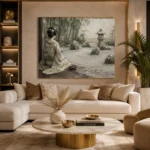 Sage & Ivory Courtyard Zen Garden Geisha Art Canvas Print - Image 10
