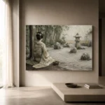Sage & Ivory Courtyard Zen Garden Geisha Art Canvas Print - Image 11