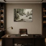 Sage & Ivory Courtyard Zen Garden Geisha Art Canvas Print displayed in a contemporary gallery-inspired room
