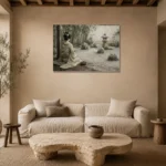 Sage & Ivory Courtyard Zen Garden Geisha Art Canvas Print presented in a sophisticated home setting