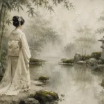 Sage & Ivory Misty Pond Zen Garden Geisha Art Canvas Print