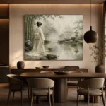 Sage & Ivory Misty Pond Zen Garden Geisha Art Canvas Print - Image 5