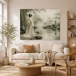 Sage & Ivory Misty Pond Zen Garden Geisha Art Canvas Print - Image 8