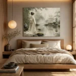 Sage & Ivory Misty Pond Zen Garden Geisha Art Canvas Print - Image 9