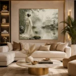 Sage & Ivory Misty Pond Zen Garden Geisha Art Canvas Print - Image 10