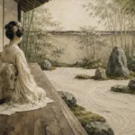 Sage & Ivory Veranda Zen Garden Geisha Art Canvas Print