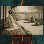 Sage & Ivory Veranda Zen Garden Geisha Art Canvas Print - Image 2
