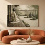 Sage & Ivory Veranda Zen Garden Geisha Art Canvas Print - Image 3